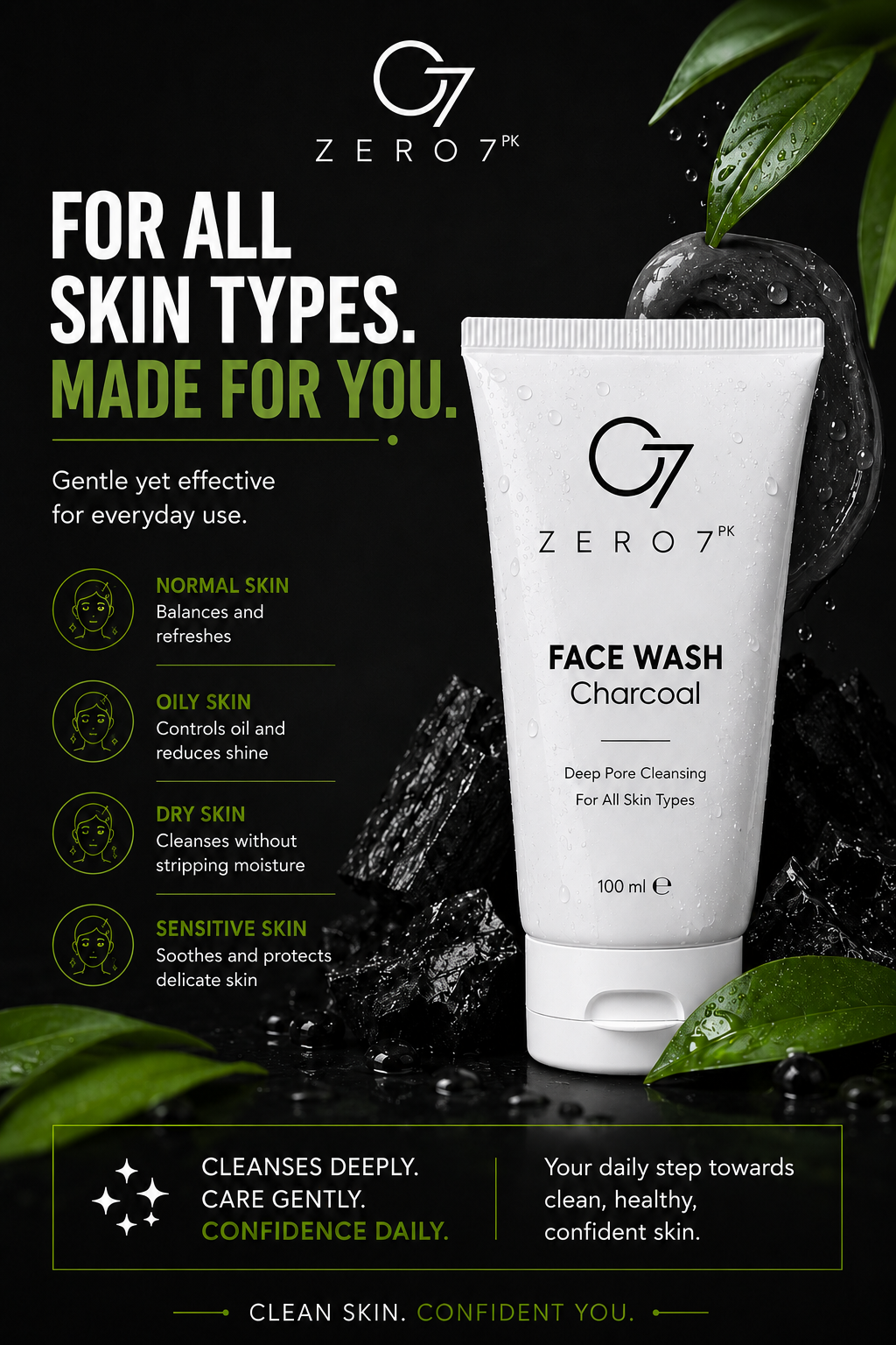ZERO7PK Charcoal Face Wash – Deep Cleansing & Oil Control
