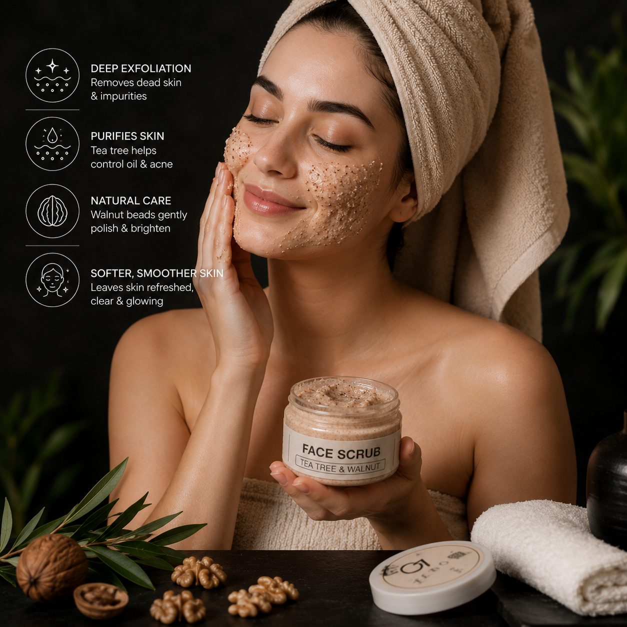 ZERO7 Face Wash & Face Scrub Set – Charcoal Face Wash + Tea Tree & Walnut Scrub