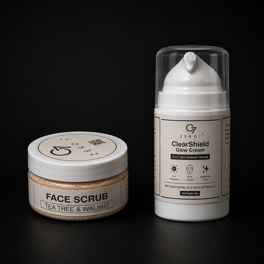 ZERO7 ClearShield Glow Cream & Tea Tree & Walnut Face Scrub Set