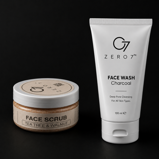 ZERO7 Face Wash & Face Scrub Set – Charcoal Face Wash + Tea Tree & Walnut Scrub